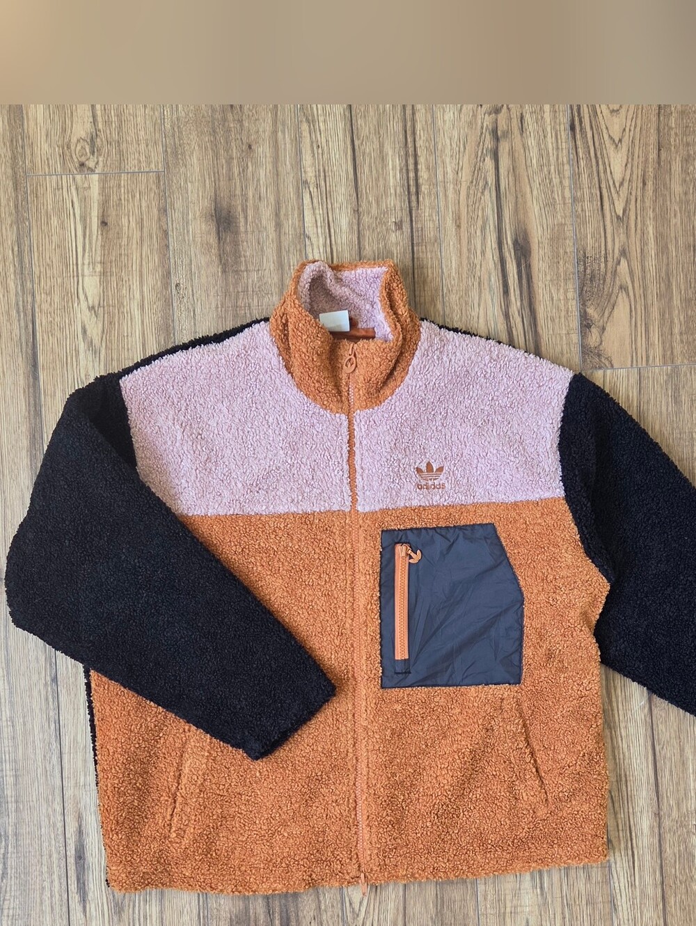 Adidas Womens Colorblock Oversized Sherpa Fleece Jacket Size L